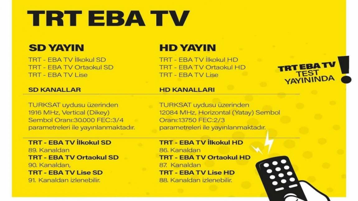 TRT EBA TV yayında ve EBA TV Uzaktan Eğitim Haftalık Ders programı açıklandı.